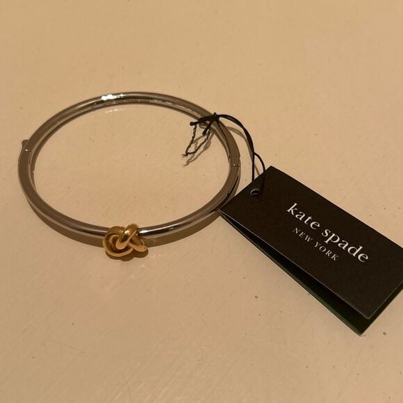 Kate Spade Two Tone Knot Hinge Bangle Bracelet Silver Gold Stackable Elegant NWT - Picture 2 of 6
